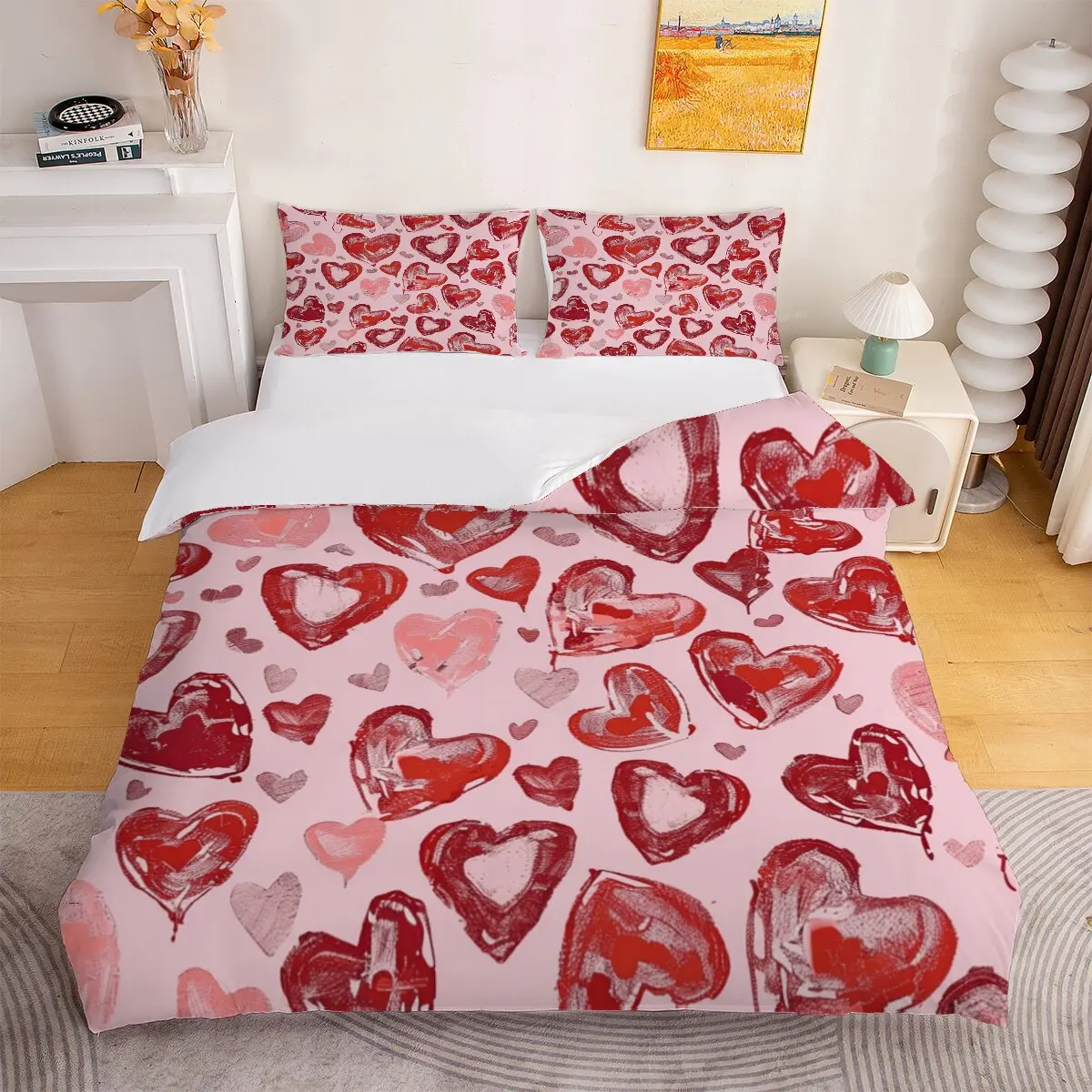 Heart pattern  Down duvet cover large size  Red heart  Room decoration bedding set