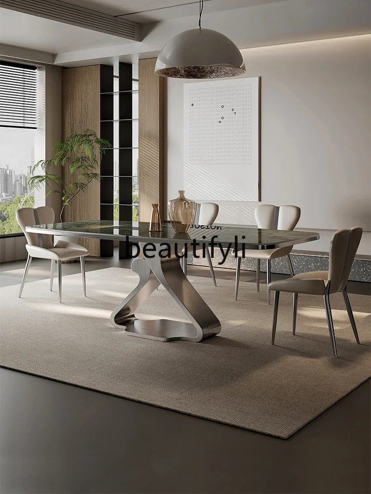 

Modern simple high-end rectangular villa household microcrystalline stone marble dining table