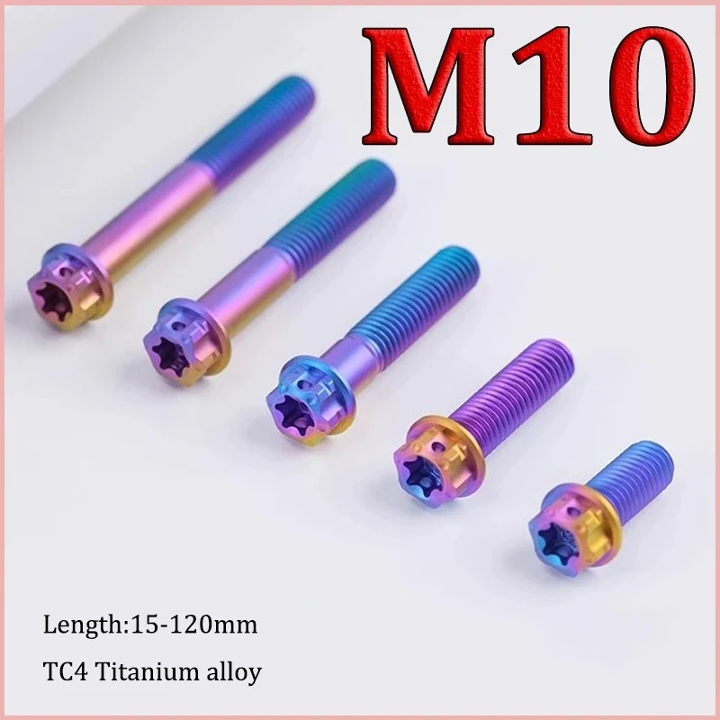 s-parts 1pcs Titanium Bolts M10 x 15 20 25 30 35 40 45 50 55 60 65 70 75 80 85 90~120mm Torx Flange for Motor Bike Disc Brake