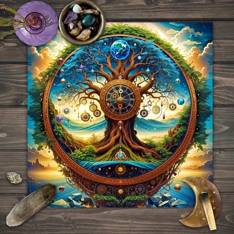 VIKAMA Nebula Gradient Mandala Lotus Tarot Tablecloth, Mystical Divination Altar Cloth Ritual for Spiritual Decor