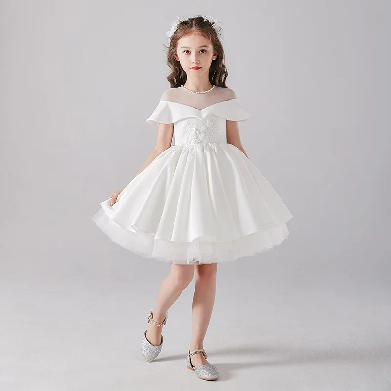 Flower Girls White Dress for Weddings Luxury Short Evening Gowns Children Pageant Elegant Birthday Party Formal Occasion Dresses