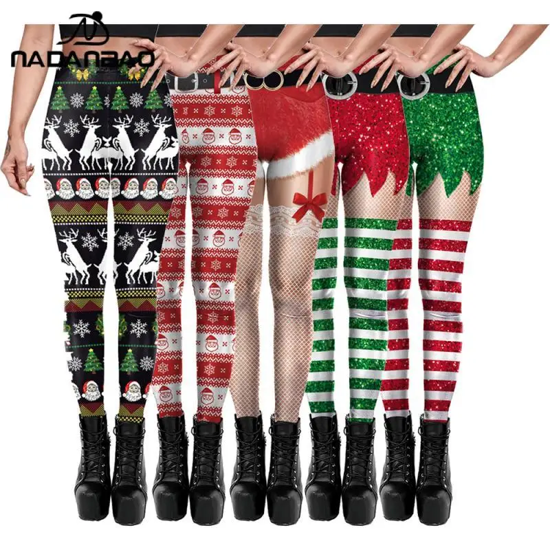 

NADANBAO Ugly Christmas Pants Women Sexy Slim Tights 3D Print Workout Trousers for Party Yoga Girl Xmas Casual Streetwear Bottom