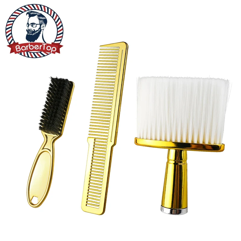 3PCS Barber Hairdressing Soft Hair Cleaning Brush Retro Neck Duster Broken Remove Salon Comb Set For Men