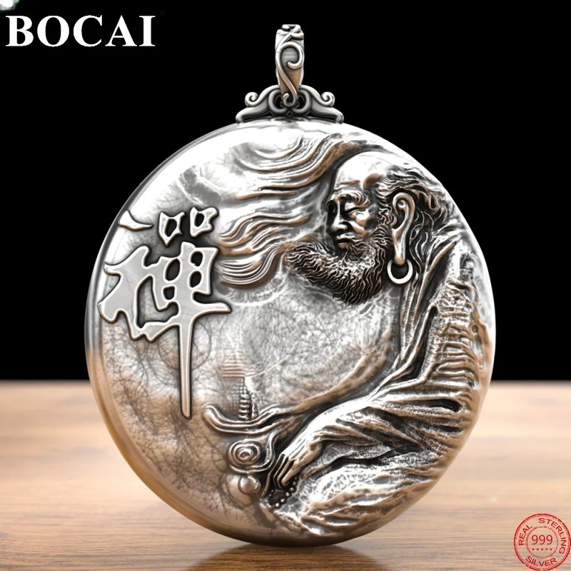 BOCAI S999 Sterling Silver Pendants for Women Men New Fashion Dharma Patriarch Zen Awakening to Truth Amulet Free Shipping