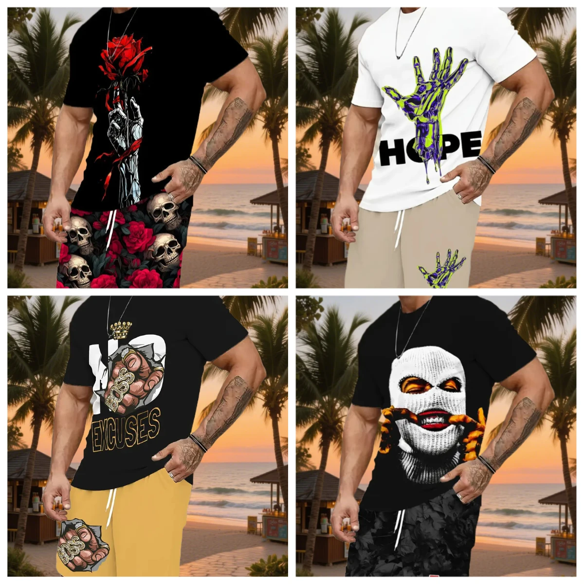 

The Latest Popular T-shirt Sets for 25 3D Vacation Hip-hop Elements Fashionable Street Men's Sets Summer Tops Shorts Breathable