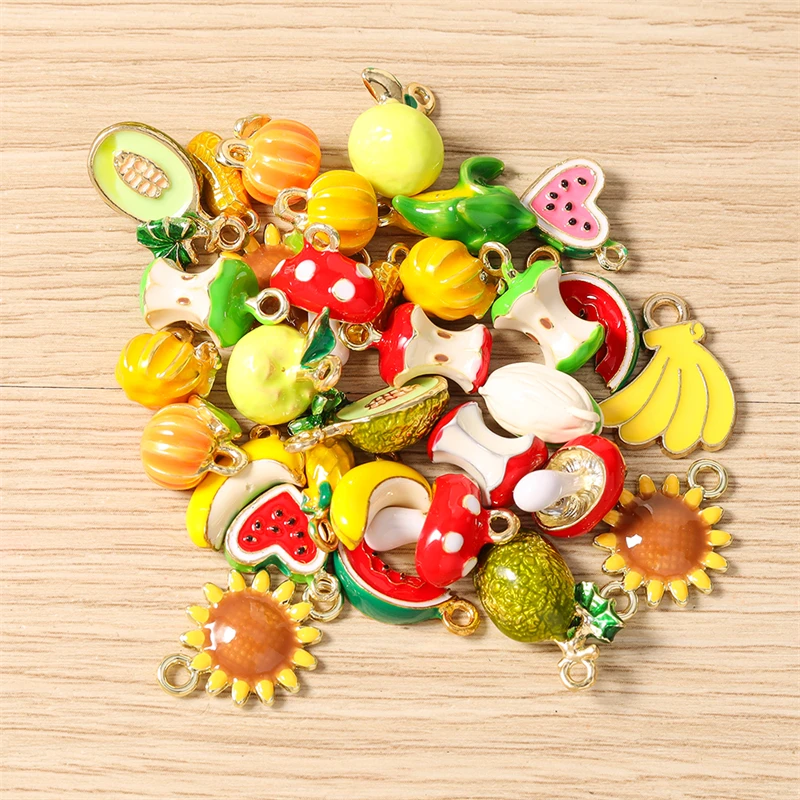 5 Stück Niedliche Gemischte Frucht-Anhänger aus Emaille - Banane, Apfel, Wassermelone für Schmuckherstellung, Halsketten, Ohrringe, DIY-Basteleien und Geschenke – Detail 4