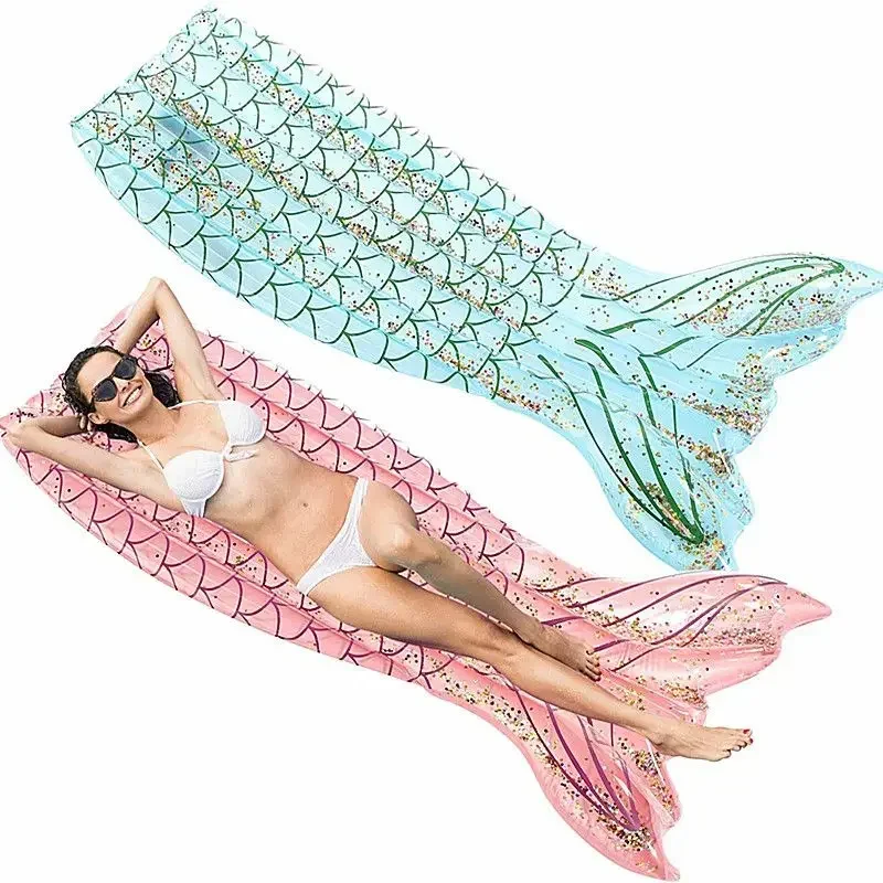 

Sequin Mermaid Tail Inflatable Floating Row Adult Water Lounger Mermaid Tail Shape Pool Raft Pool Float Lounger for Swimming