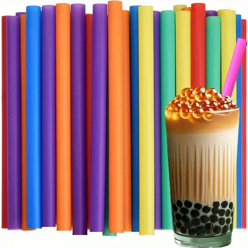 Paquete de 50 pajitas anchas de PP reutilizables y coloridas: 1,1 cm/21 cm para Boba, batidos y paletas. Accesorios para bebidas duraderos y seguros para alimentos.