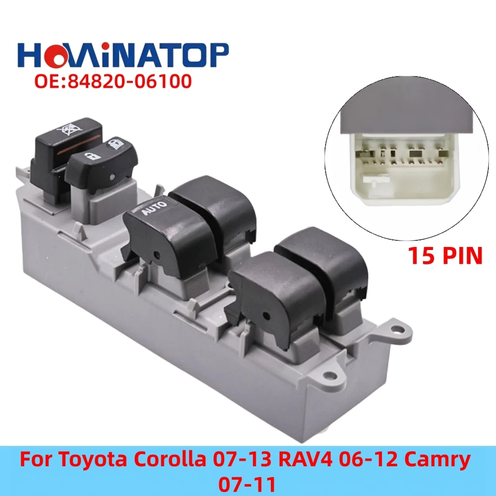 HOWINATOP 84820‑06100 15Pin Power Window Master Switch Single Orange Backlight For Toyota Corolla 07‑13 RAV4 06‑12 Camry 07‑11
