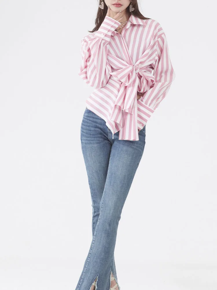 

Elegant Fashion Stripe Shirts Women Office Blouse Long Sleeved Ladies Tops Loose 2023 Clothes