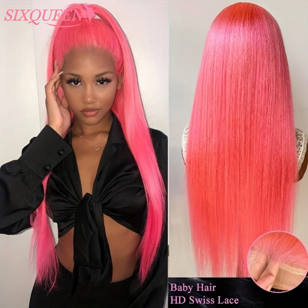 شعر مستعار بدانتيل أمامي وردي فاتح، شعر بشري شفاف عالي الدقة، شعر مستعار بدانتيل أمامي، شعر مستقيم منزوع مسبقًا للنساء بمظهر طبيعي