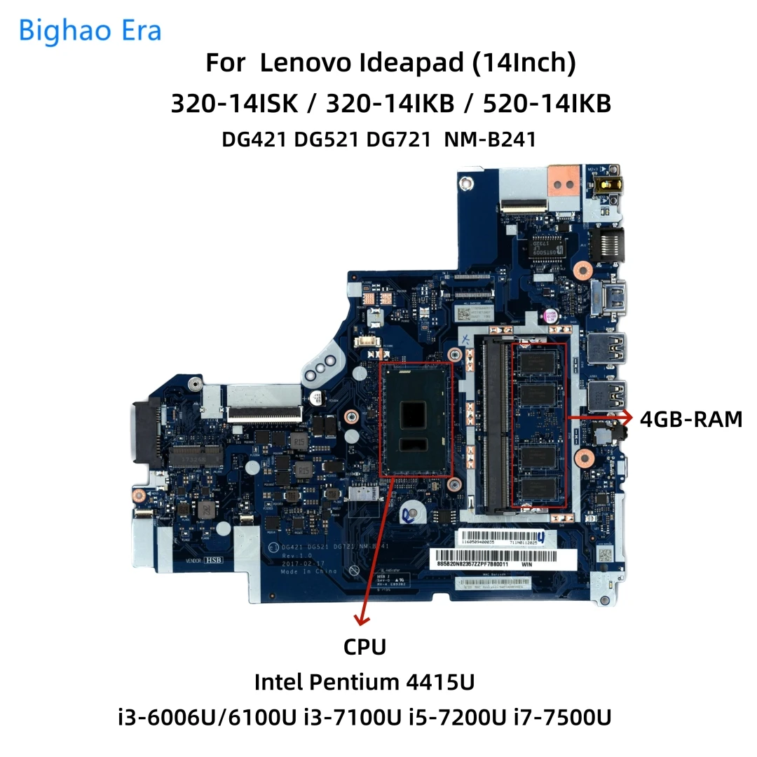 

NM-B241 для Lenovo Ideapad 320-14ISK 320-14IKB 520-14IKB Материнская плата для ноутбука с процессором 4415U i3 i5 i7 4G-RAM 5B20N86086 5B20N82306