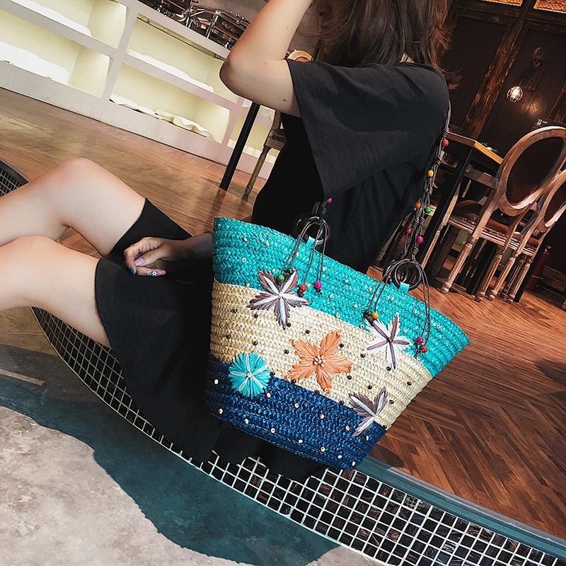 

Bohemian Women Rattan Tote Bag Starfish Fashion Trendy Ladies Shoulder Handbag Large Summer Shopping Tote Bags Women Straw Purse