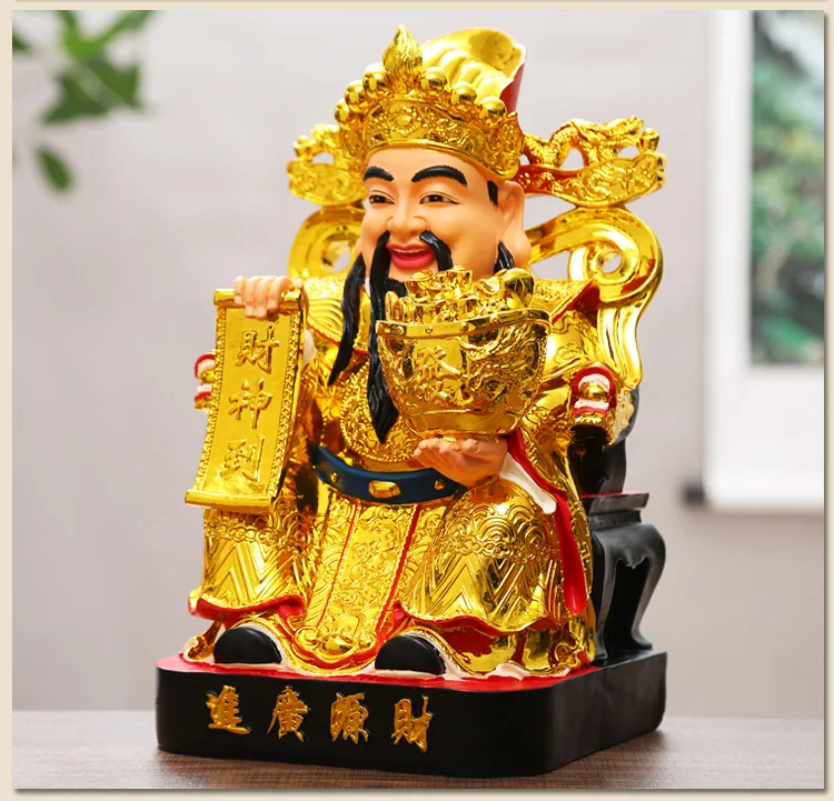 Wholesale Buddha figure HOME SHOP business Propitious thriving FENG SHUI  the God of wealth Mammon CAI SHEN DAO golden statue