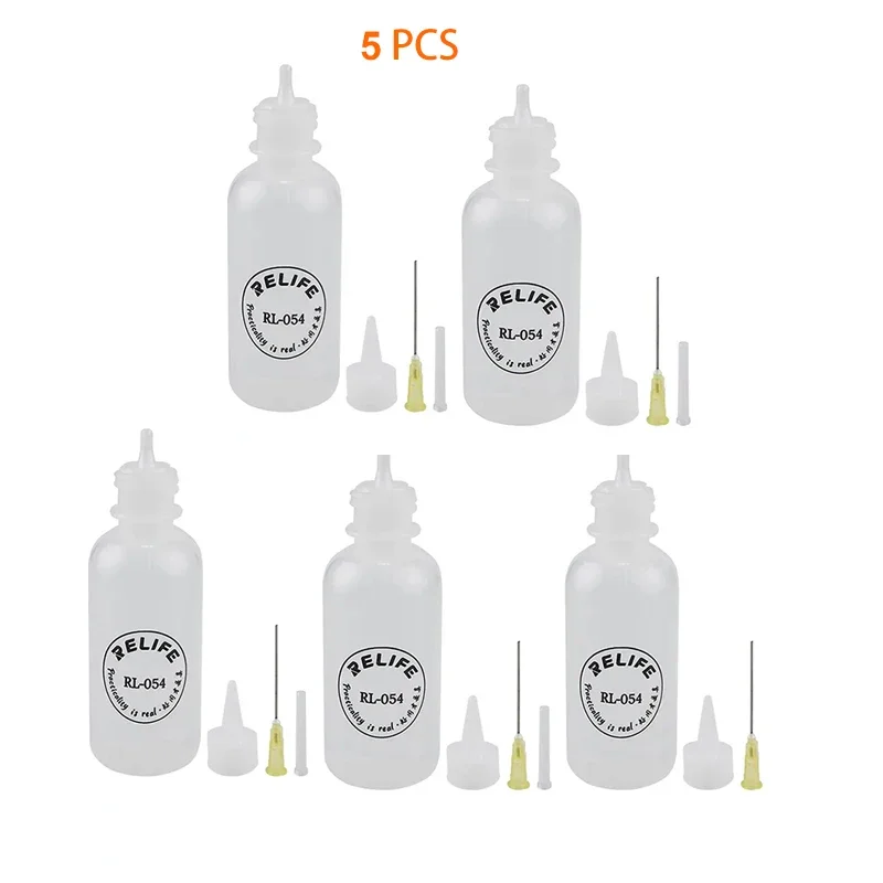 5 szt. TB2 RL-054 Wytłaczana Butelka na Rozpuszczalnik z Igłą 50ML Plastikowa Butelka na Alkohol Pusta Butelka do Czyszczenia Pasta Lutownicza Dozownik Topnika
