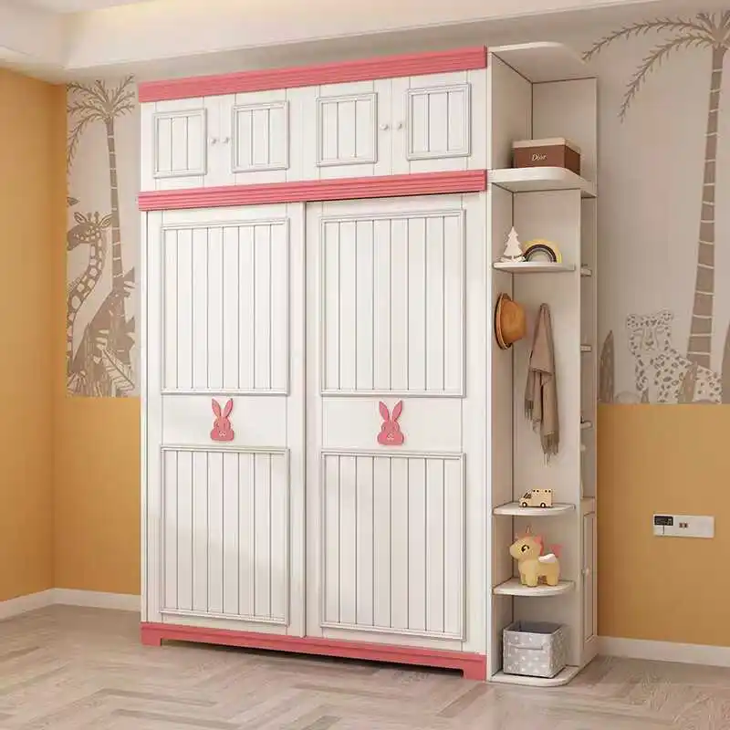 White Wooden Kid Storage Cabinet Safe Multiple Toy Clothing Organizer for Home Bedroom Living Room Mall Use Baby Wardrobe