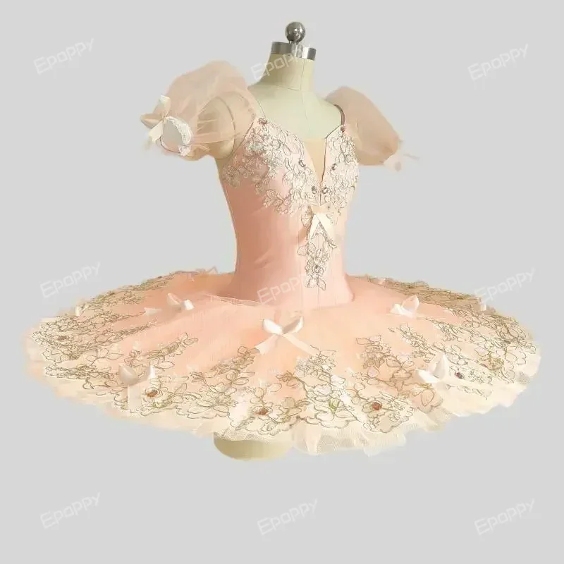 New Champagne Powder Girl Professional Children Ballet Tutu Swan Lake Ballet Group Performance Costume Girl Woman Embroidery Bow image 2
