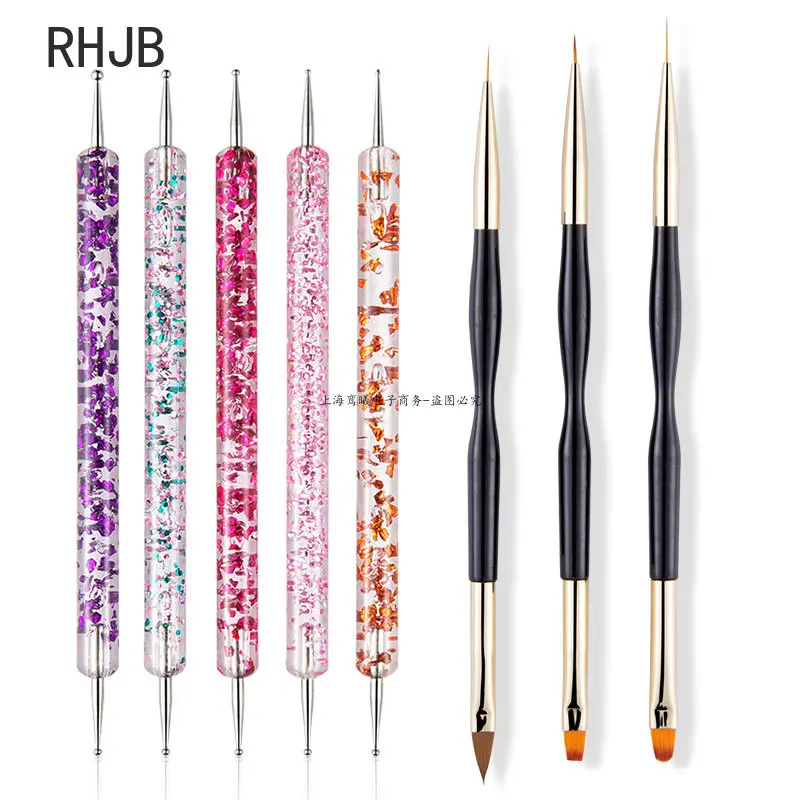 New 2023 Multiple nail art nail brush Design Tip Drawing Carving Dotting Nail Pen Builder Flat Liner Acrylic Gel Polish Manicure