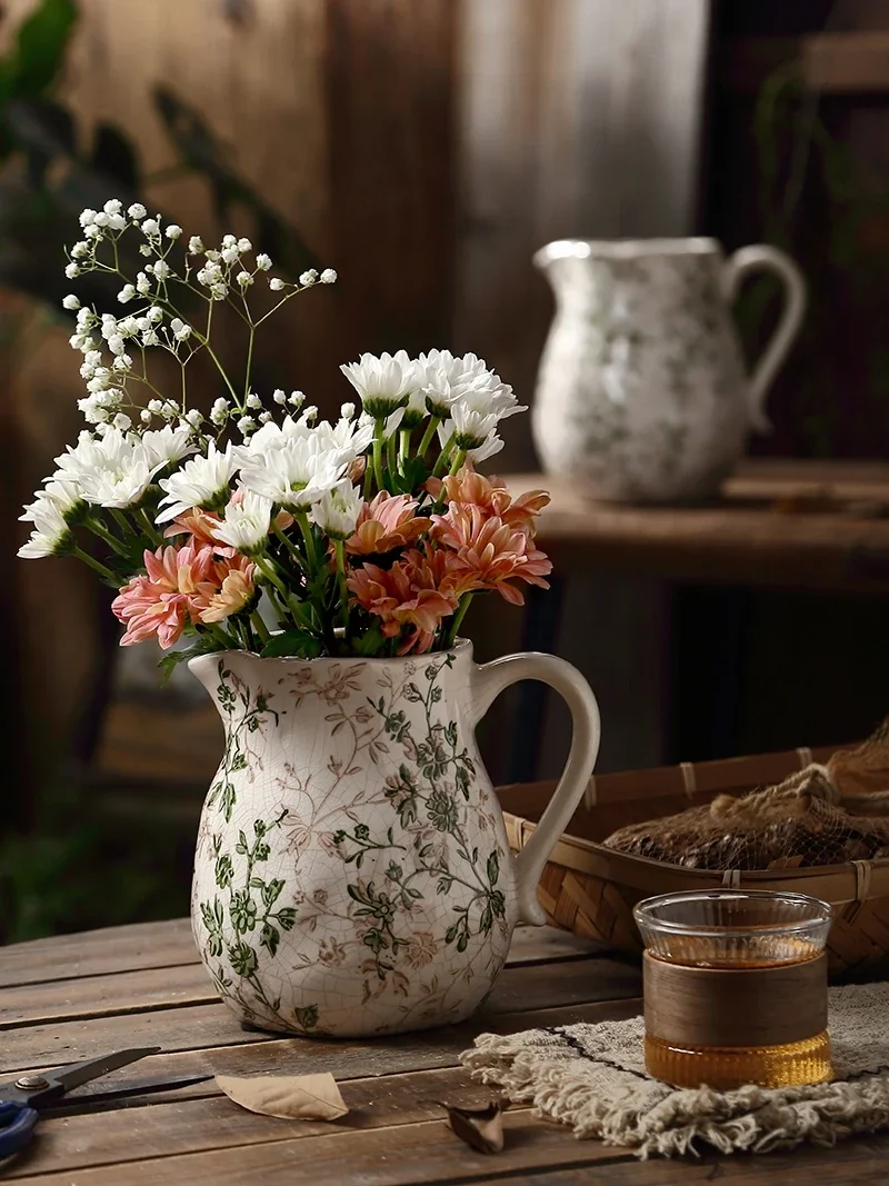 Green Dual-color round Belly Flower Vase Home Decoration Tabletop Ornament Flowers Dried Flowers