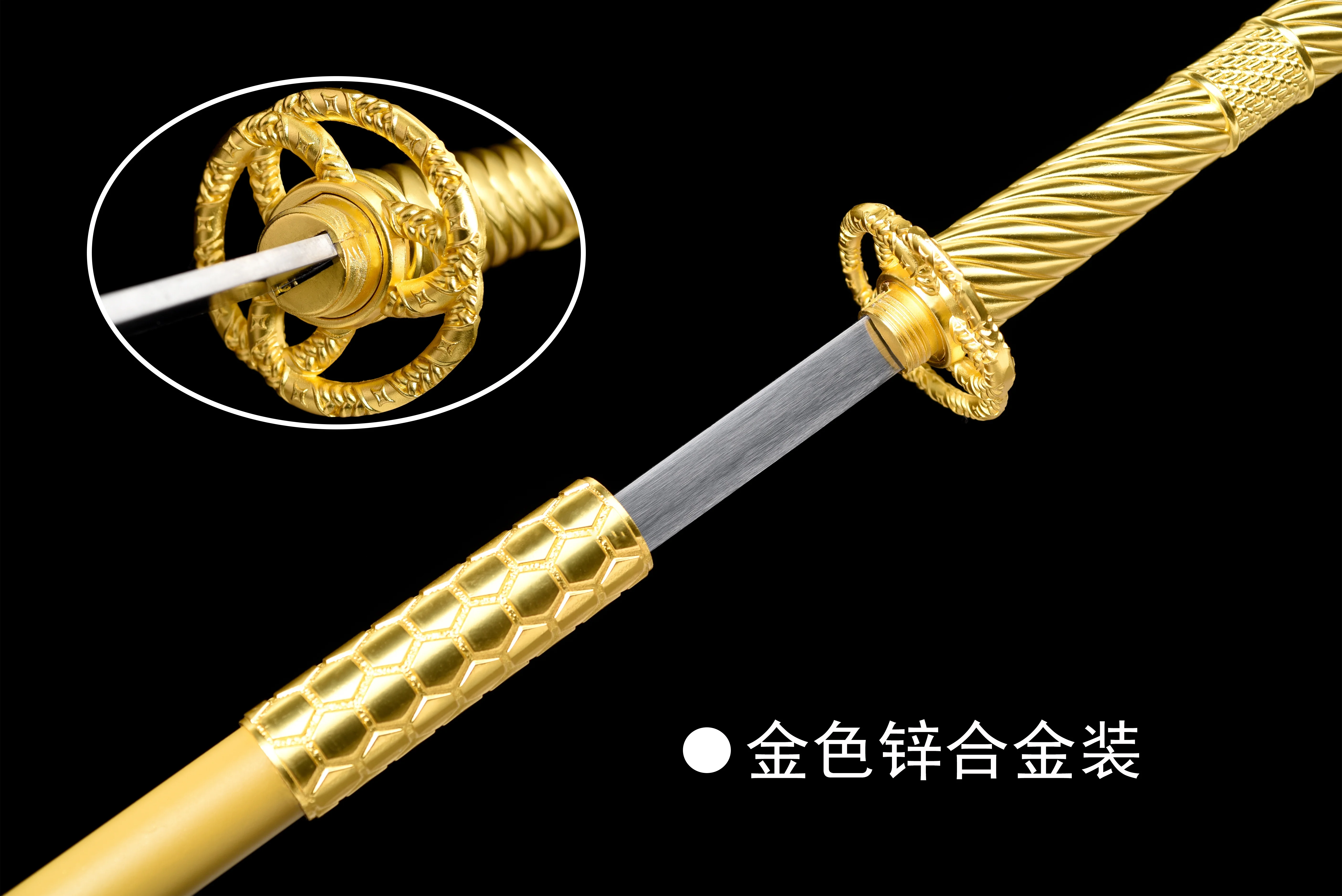 سيف الموظفين الذهبي في العصور الوسطى 95 سم، سيف الساموراي الياباني، فولاذ زنبركي كاتانا، تحضير القتال، أسلحة حادة، تدريب النينجا