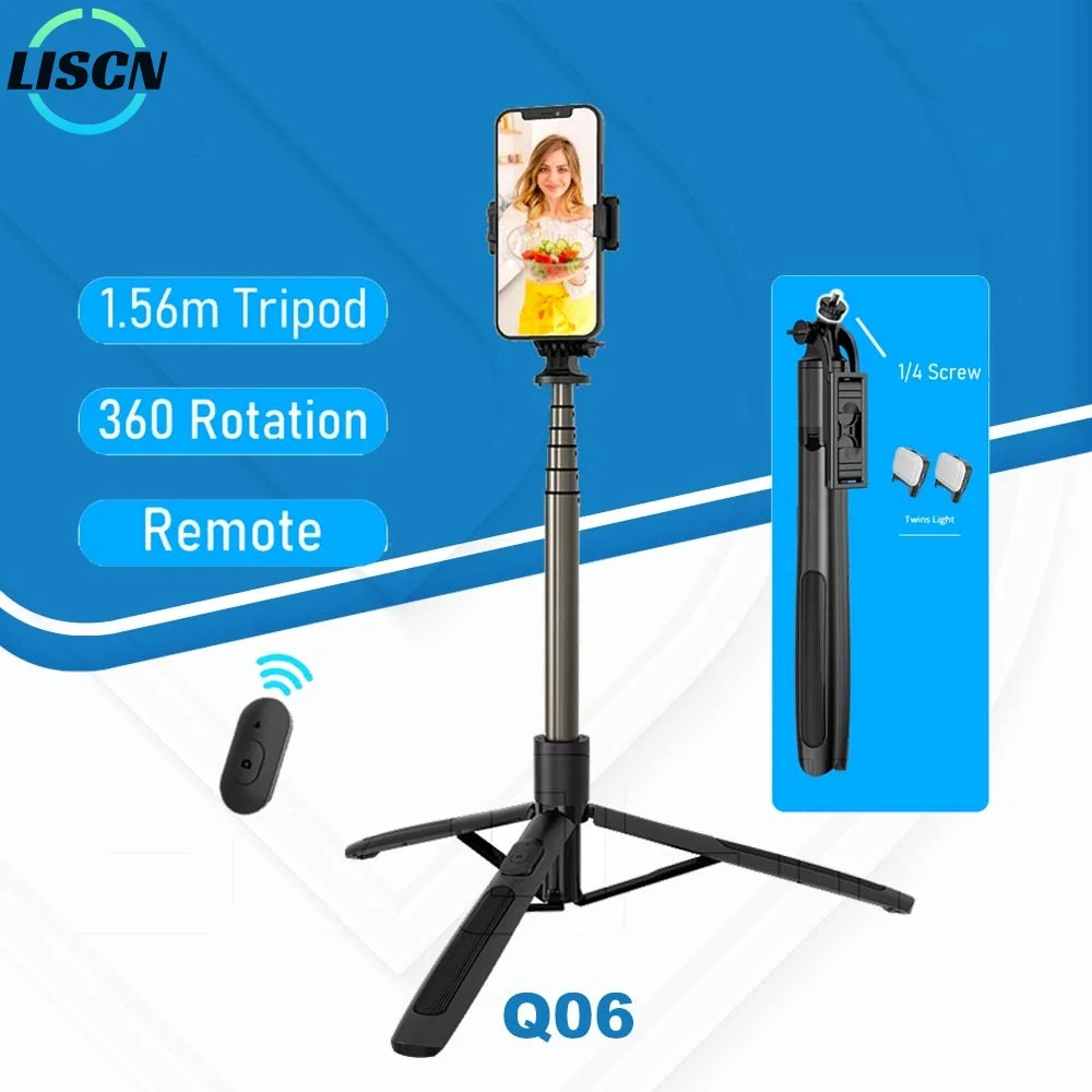 Q06 Selfie Stick Tripod 1.6m Retractable Selfie Stick with Wireless Remote Control for YouTube Video Overhead Shoot Tripod