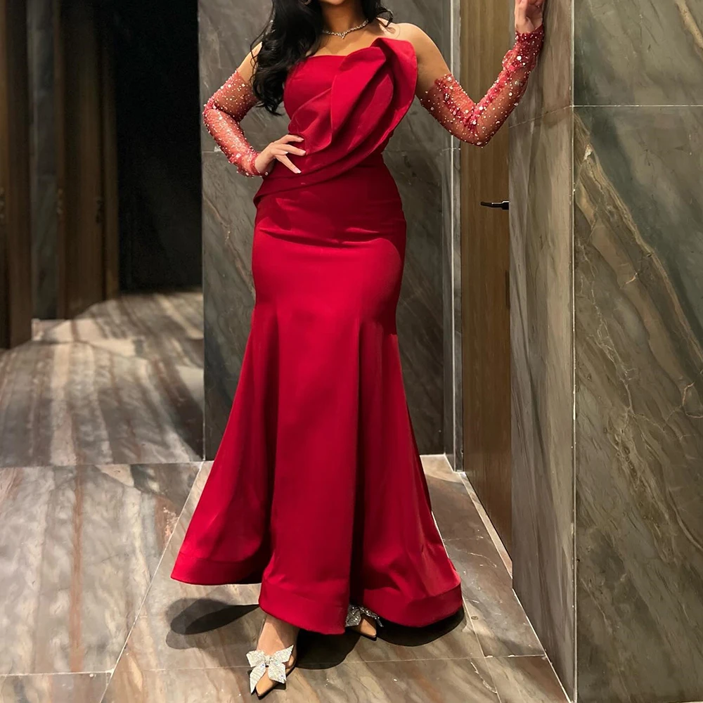 

Customized Fashion Jersey Mermaid Detachable Sleeve Sequined Crystal Evening Dress High Quality Strapless Special Occa