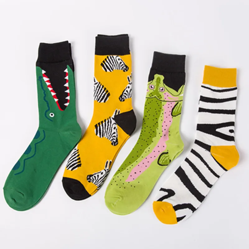 

1 pair of men's socks animal shark pigeon zebra versatile street skateboard socks