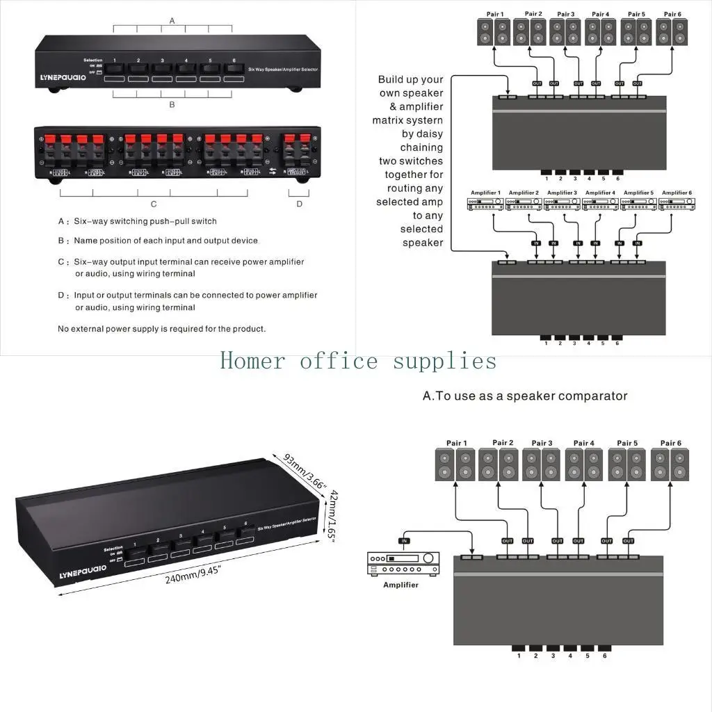 

K43B Improved Six-way Stereo Speaker Selector Switch Amplifier Selector High-current Amplifier No Needed Power Supply Props