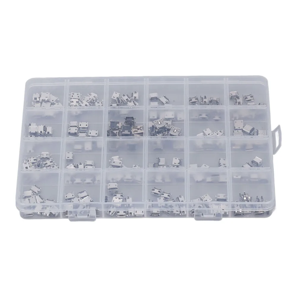 240Pcs 24 Types Micro USB Connector Set USB Female Port with Storage Box Micro USB Female Socket Micro USB Jack Phone Repair