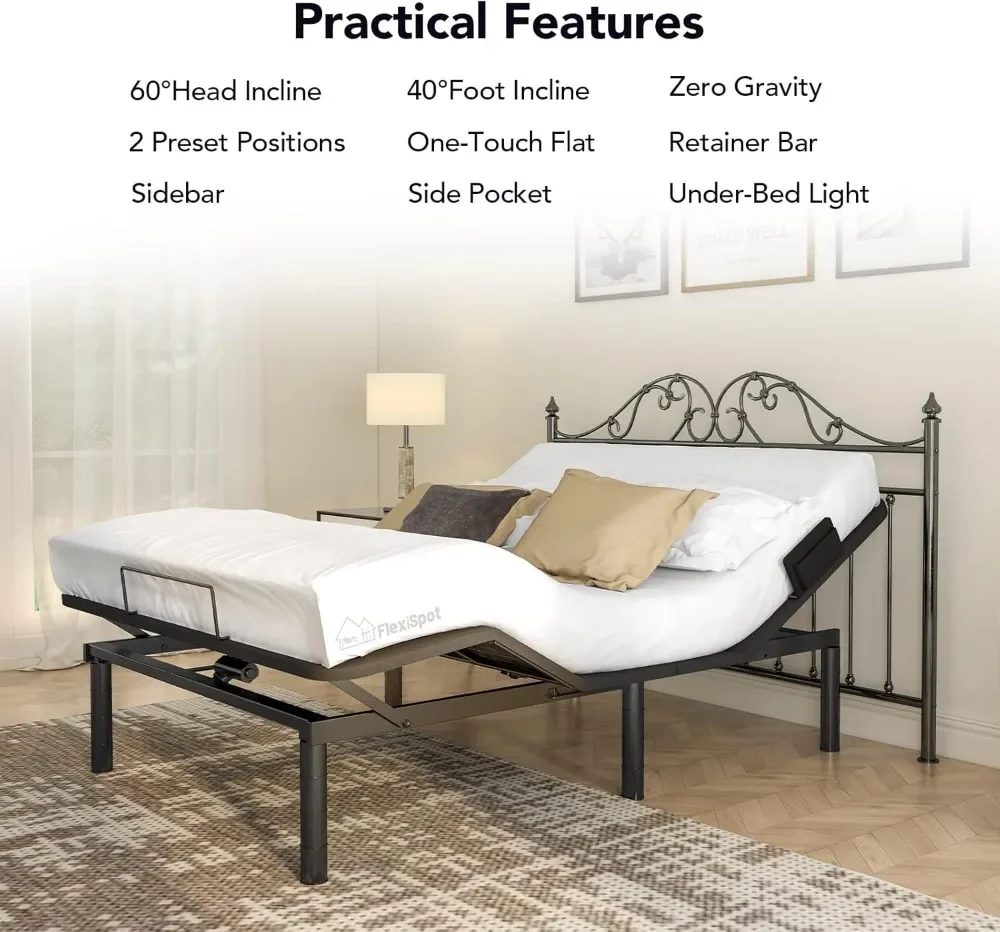 Adjustable Bed Frame Base Queen,Whisper Quiet Durable Motor,Zero Gravity,Mattress Holders, 3-Step Assembly.