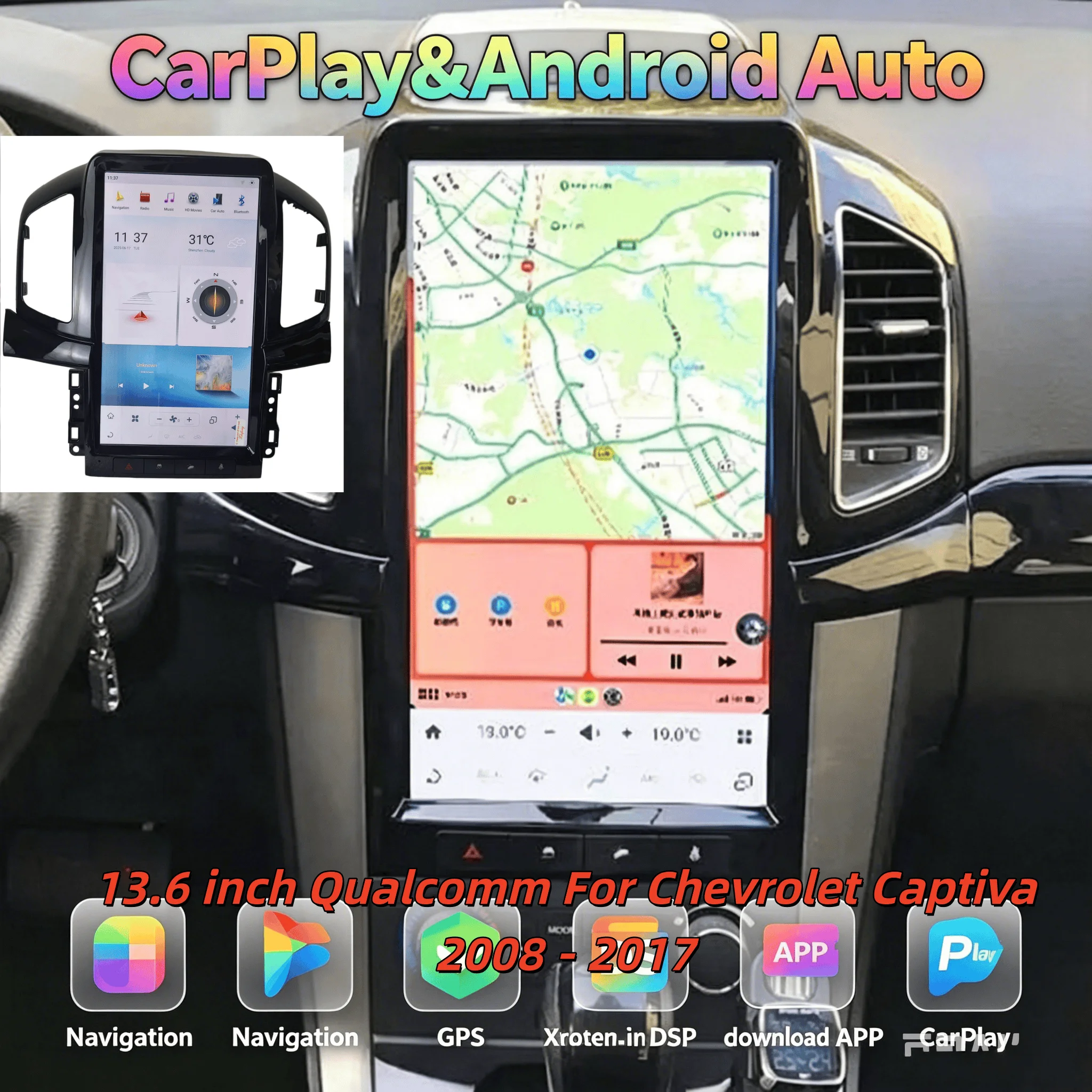 

H 13.6" Multimedia Video Player Qualcomm For Chevrolet Captiva 2008 - 2017 Carplay Android 13 Car Head Unit Touch Screen 4G WIFI