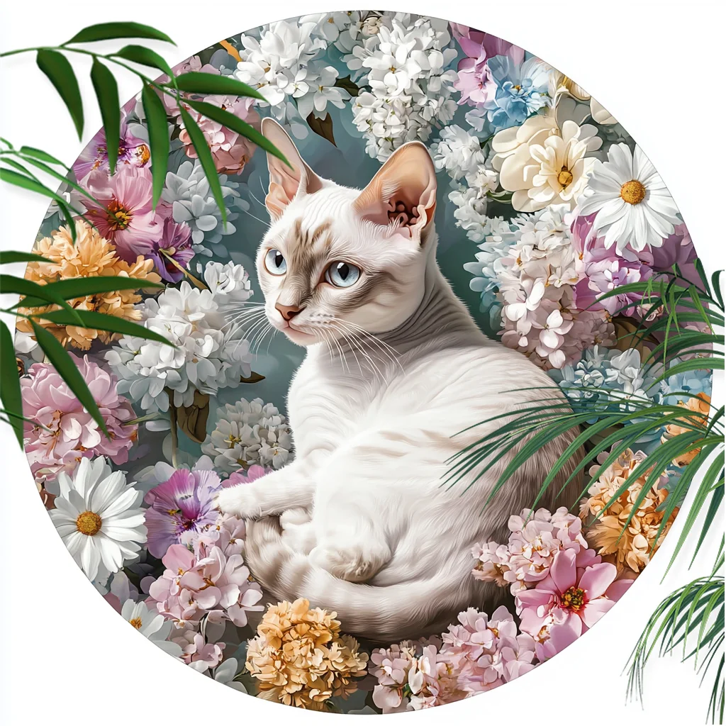 Devon Rex Cat Decorative Ornaments - Customizable Circular Aluminum Paintings & Pet Souvenir Tombstones