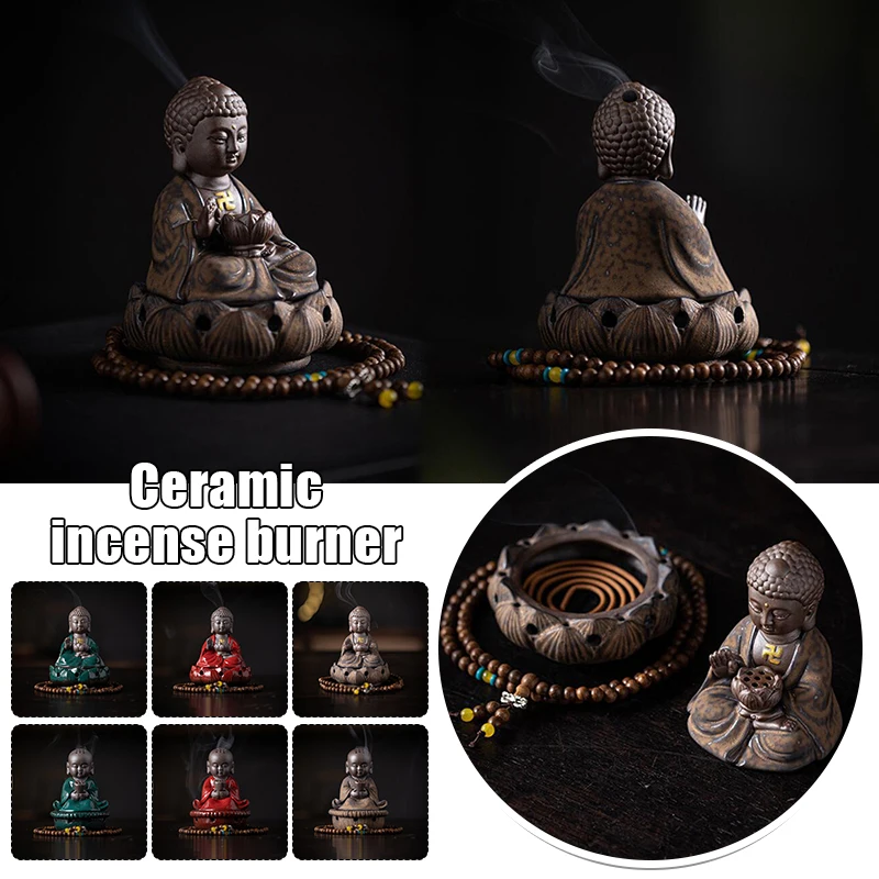 Zen Tathagata Monk Buddha Statue Ceramic Sandalwood Incense Burner Buddha Statue Buddha Zen Living Room Office Decor Crafts