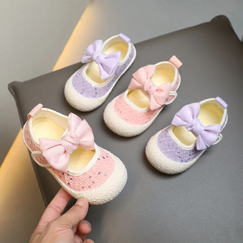 

Toddler Girls Shoes Sequin Bowknot Kids Princess Shoes Shallow Non-slip Baby Girl Sweet Ballet Flats Party Children Single Shoes