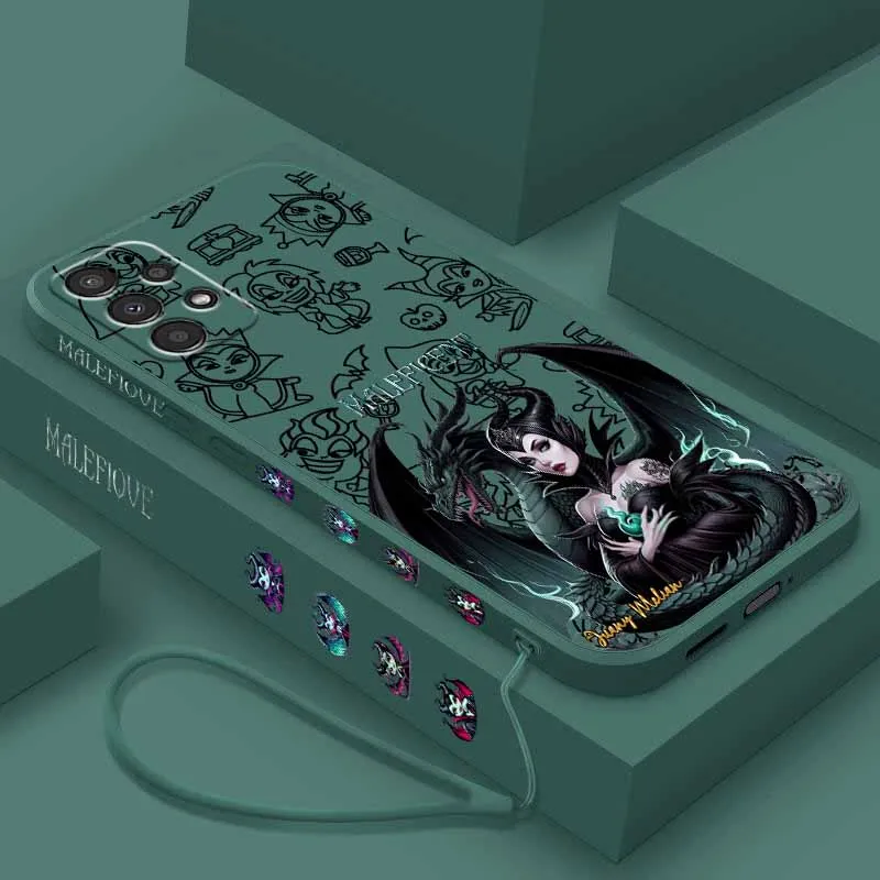 Funda de silicona suave con diseño de la villana Maléfica de Disney para Xiaomi Redmi Note 15 14 13 12S 12 11 10, con cuerda líquida en el lado izquierdo
