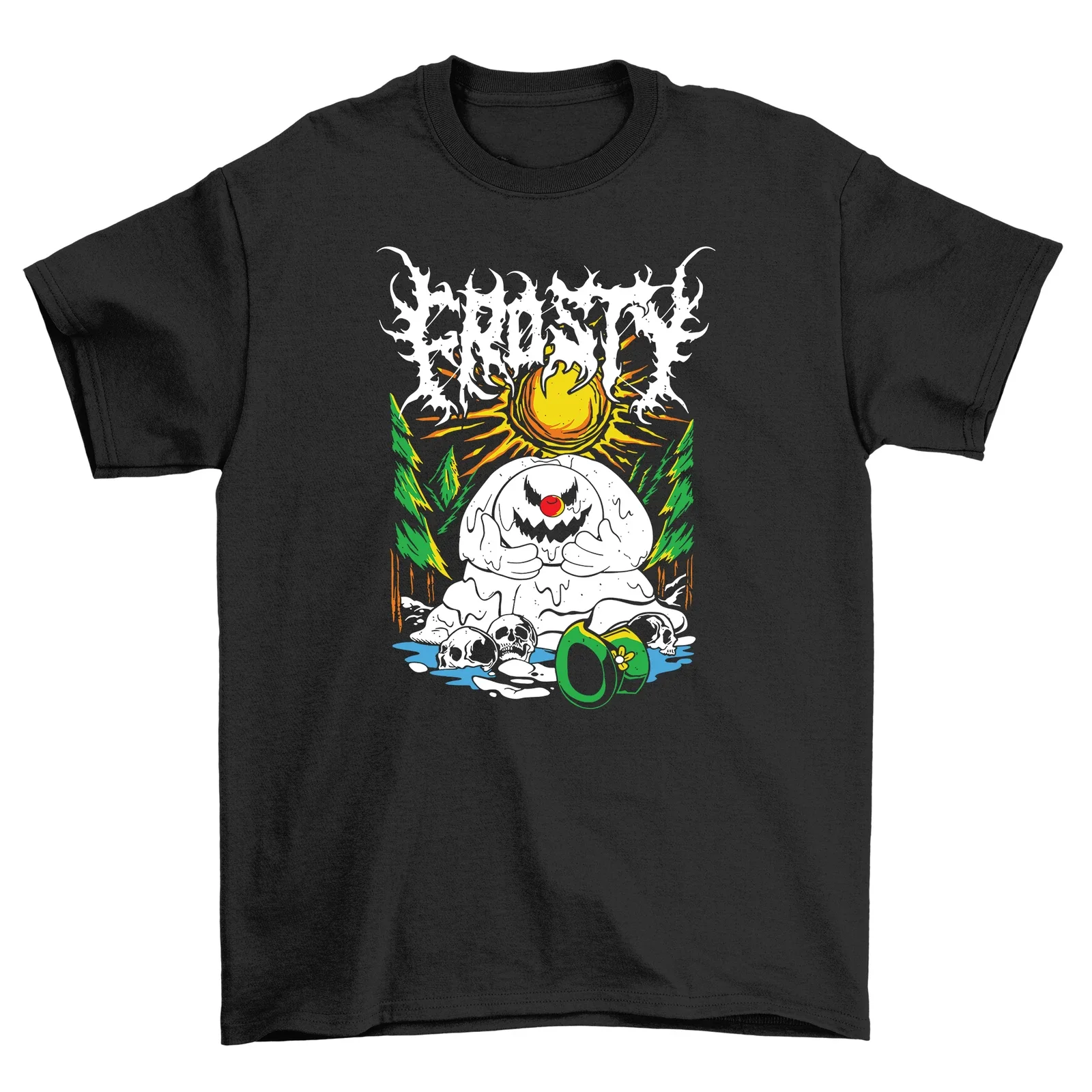 

Funny Melting Frosty Snowman Skulls Metal Graphic Tee Breathable Cotton T-shirt Men