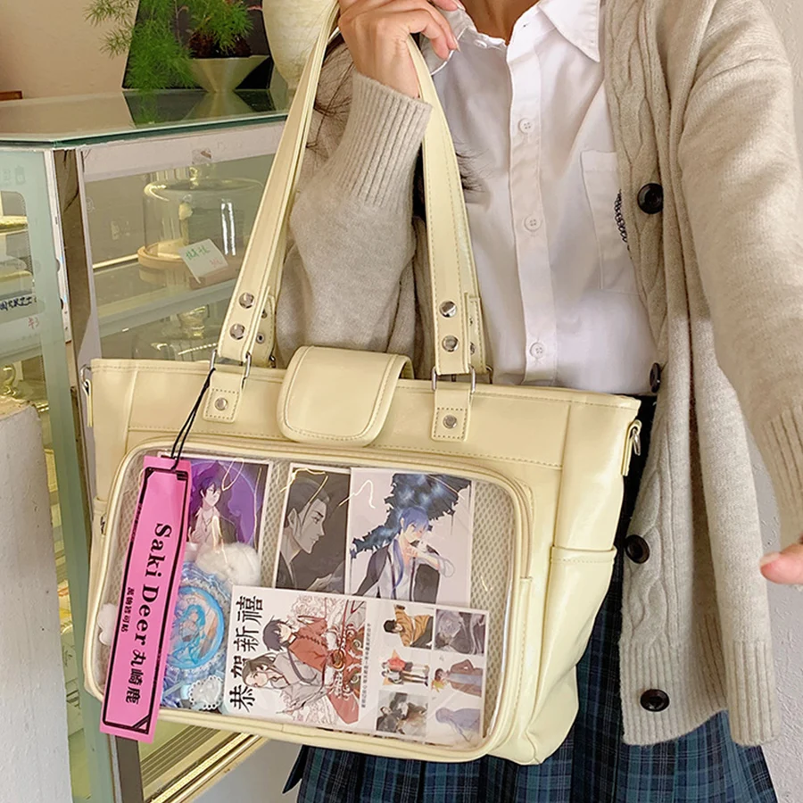 

Kawaii Pu Прозрачная сумка Ita Рюкзак для девочек Большая вместительная прозрачная сумка для боли Многофункциональная сумка на плечо DIY Сумка для хранения колледжа