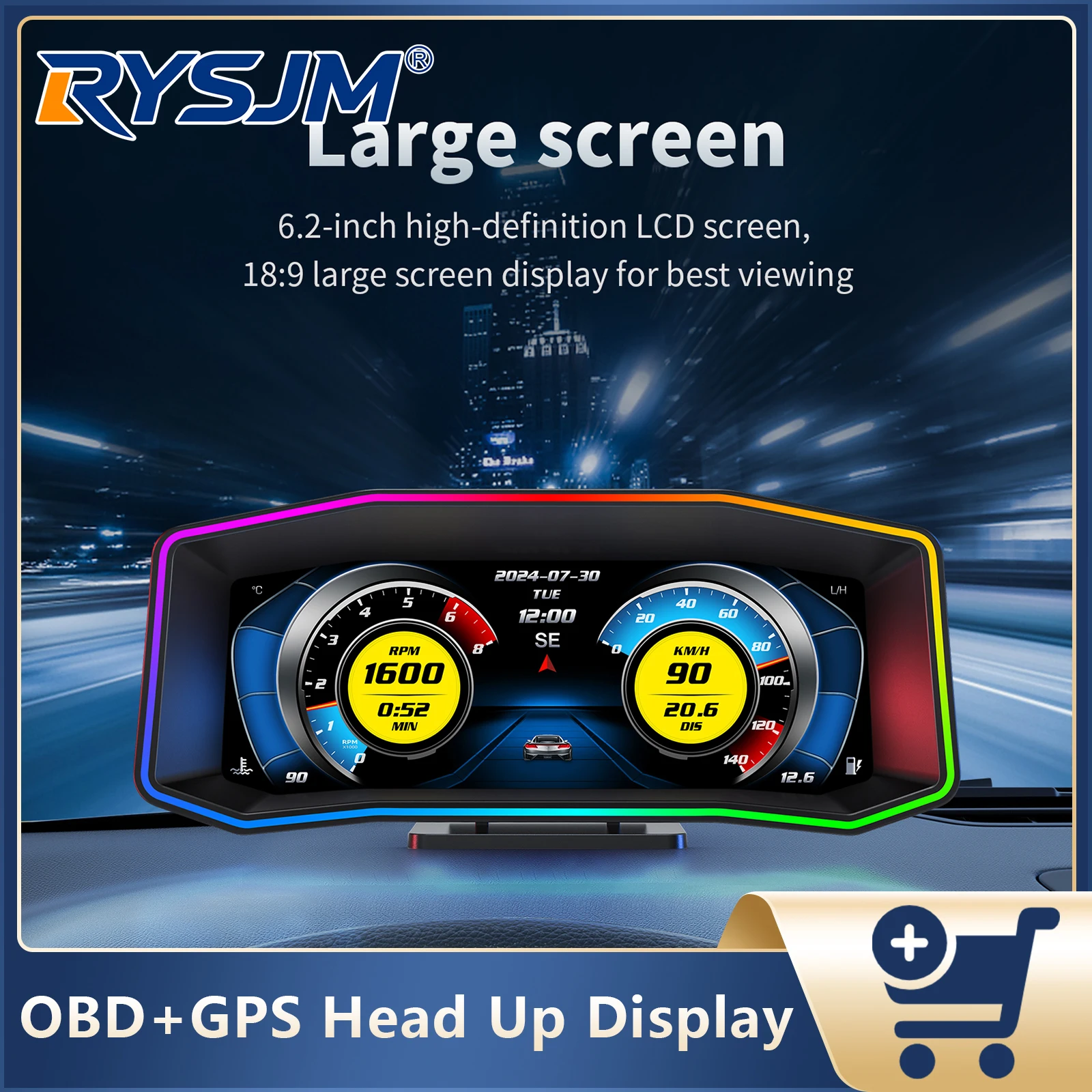 

Автомобильный проекционный дисплей P4 (HUD) с двойной системой OBD+GPS, измерителем угла наклона, спидометром, сигнализацией превышения скорости, индикатором температуры масла и напряжения, бортовой компьютер