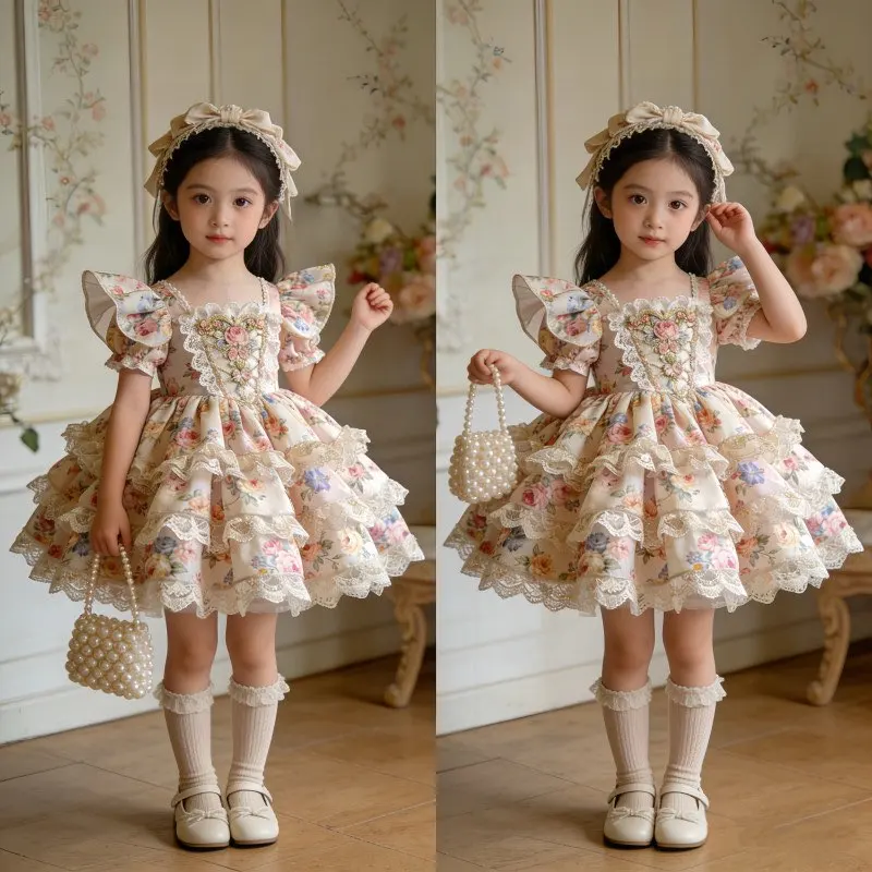 

Girls' Summer Lolita Dress Fashionable New Style Children's Puffy Princess Ball Gown Fairy Skirt