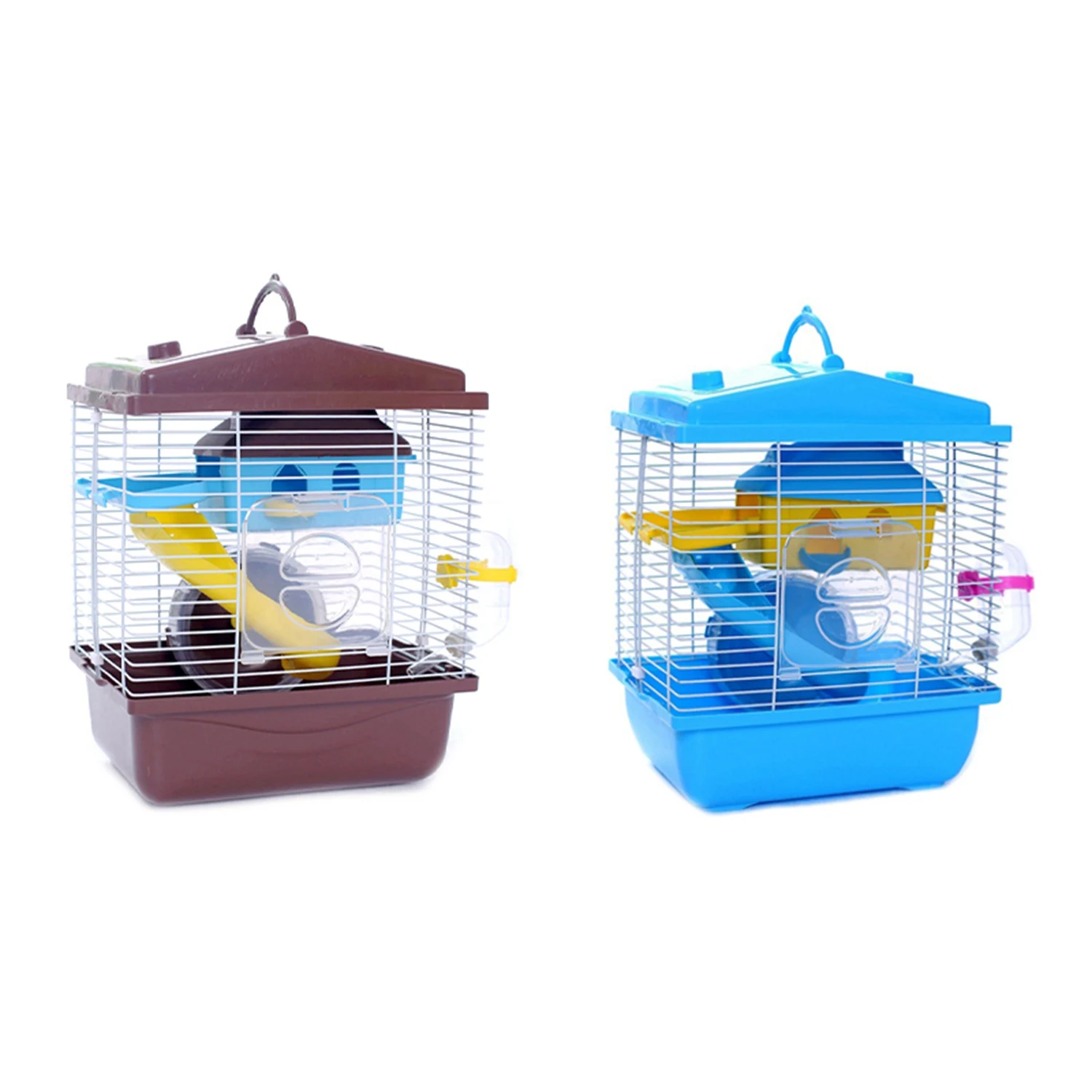 

AA81-2Pcs Pet Cage Hamster Cottage With Transparent Skylight Double Layer House For Hamster - Blue & Coffe