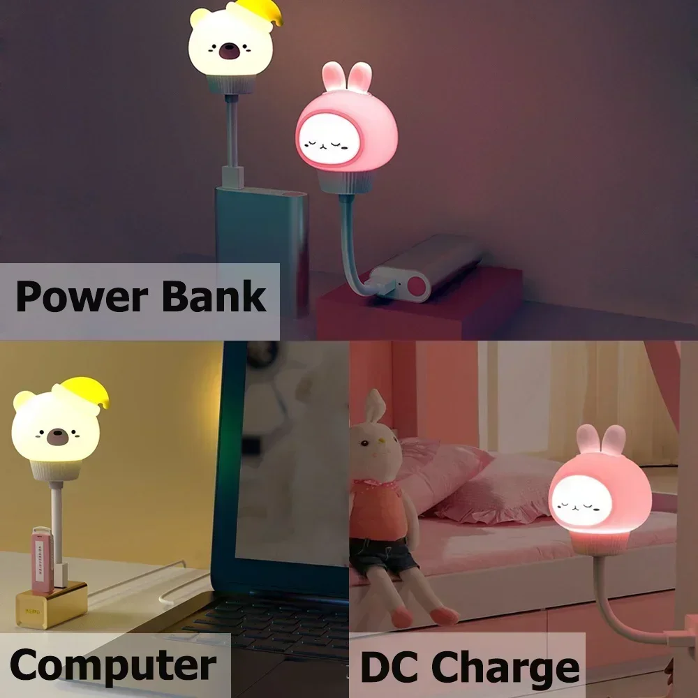 น่ารักการ์ตูนหมีกระต่ายแมว Night Light USB LED โคมไฟข้างเตียงพร้อมรีโมทคอนโทรลของขวัญสําหรับห้องนอนเด็กตกแต่งแสงแปลกใหม่