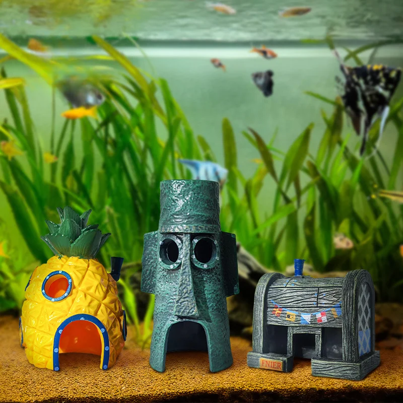 Aquarium Decoration Landscaping Accessories Fish Tank Decoration Cartoon Characters Pineapple House Decoration Fishbowl Supplies