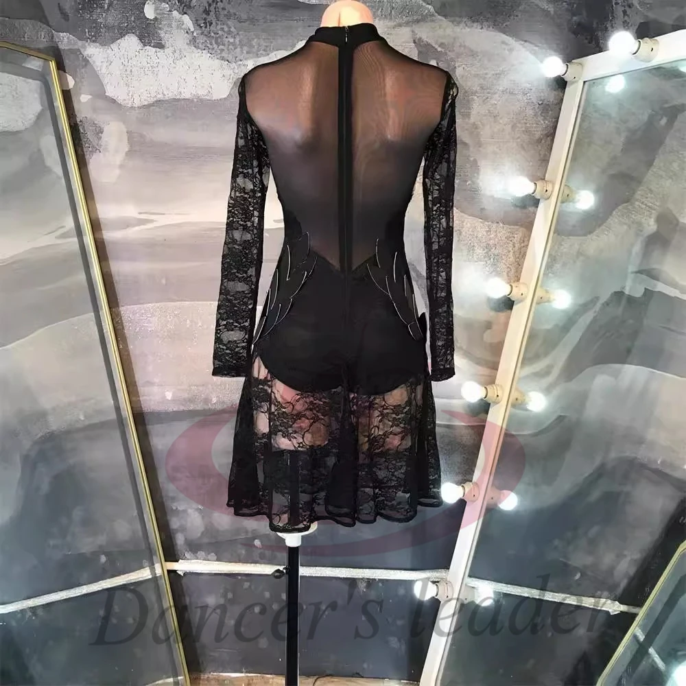 Latin Dancer Adult Children High-End Customized Black Embroidered Mesh High Neck Cha Cha Samba Professional Performance Dress