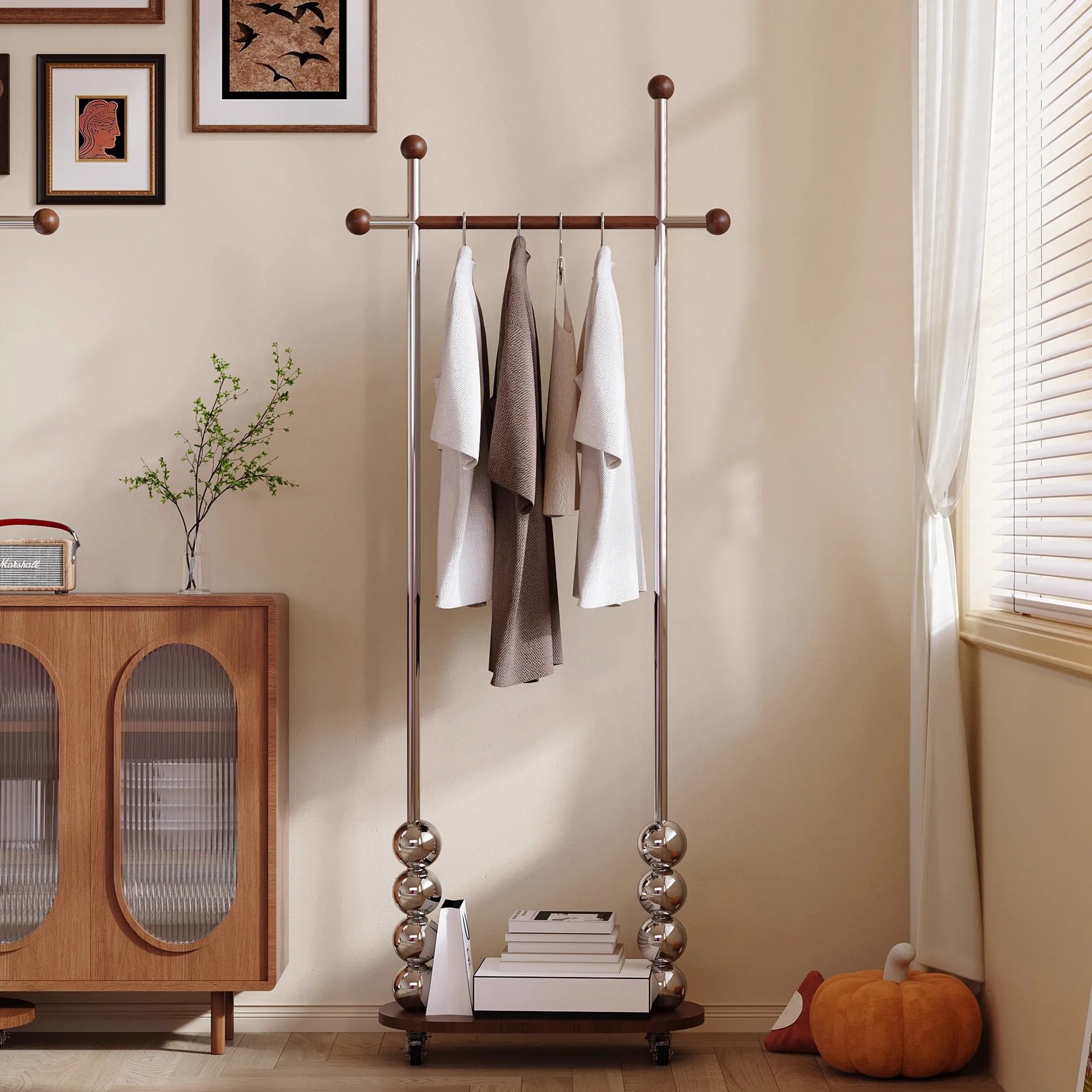 Medieval coat rack home bedroom floor-to-ceiling hanger 2025 new home removable clothes storage rack