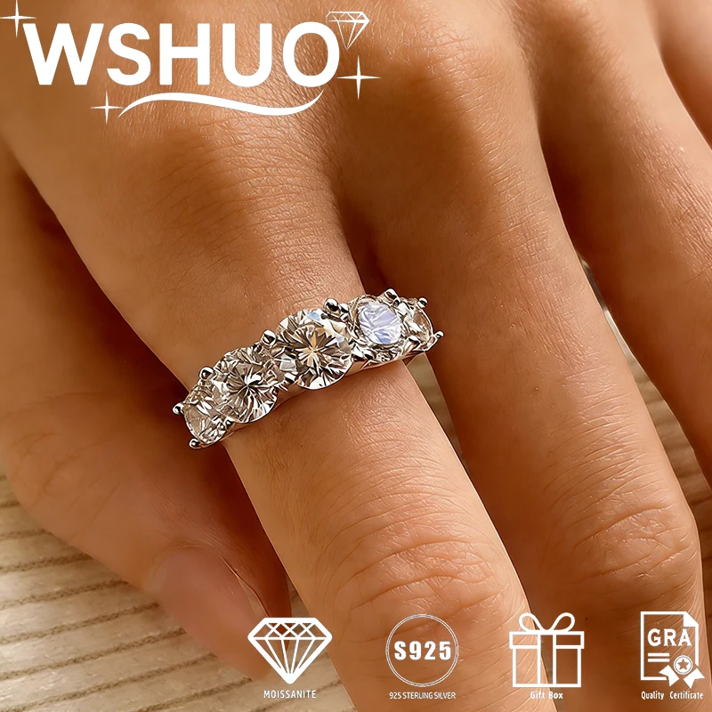 

3.6CT D Color All Moissanite Rings for Women 5 Stones Sparkling Diamond Wedding Band S925 Sterling Silver Fine Jewelry Gifts