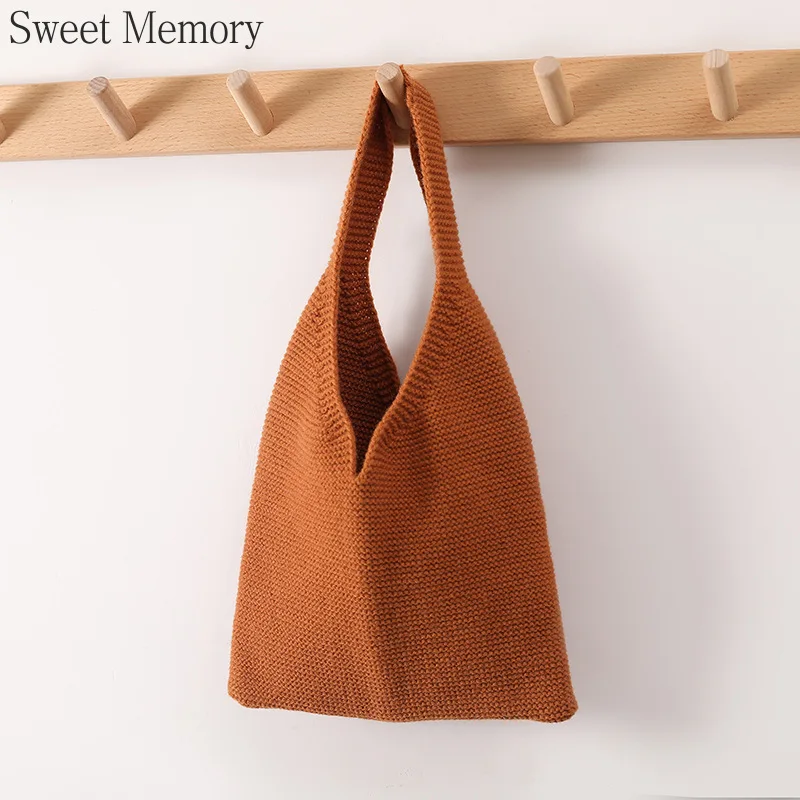 Sweet Memory Lady Knitting Woolen Tote Bag Women Crochet  Fashion Open Shopper Top-handle Bag Daily Handbag