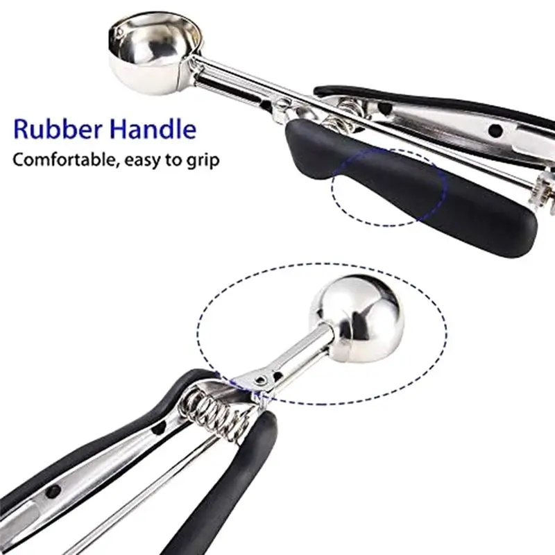 RALCA-Cookie Scoop, Cookie Dough Scoop, Spring-Loaded Ice Cream Scoop, Stainless Steel Scoop, Comfortable Grip 21 X 4Cm Black