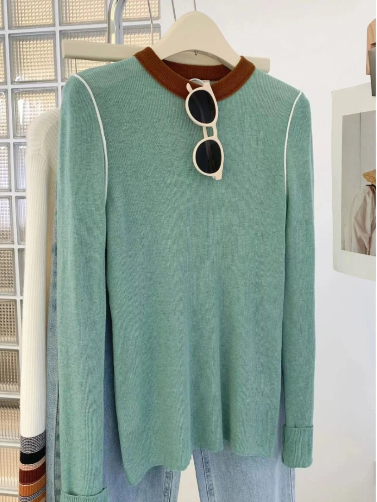 Вязаная основа irt, женский осенне-зимний новый топ Lazy Sle, высококачественный облегающий круглый топ Ne Long Sve Inner Wear Top