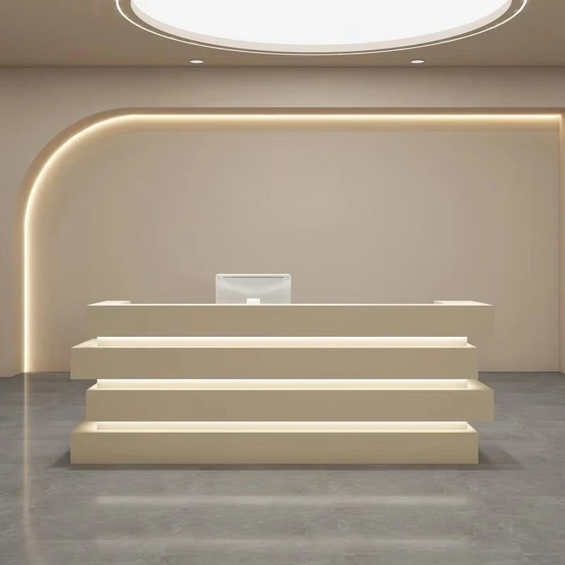 &c Custom Design Wood Led Salon Shop Cash Counter Hotel Salon Spa White Modern Reception Desk