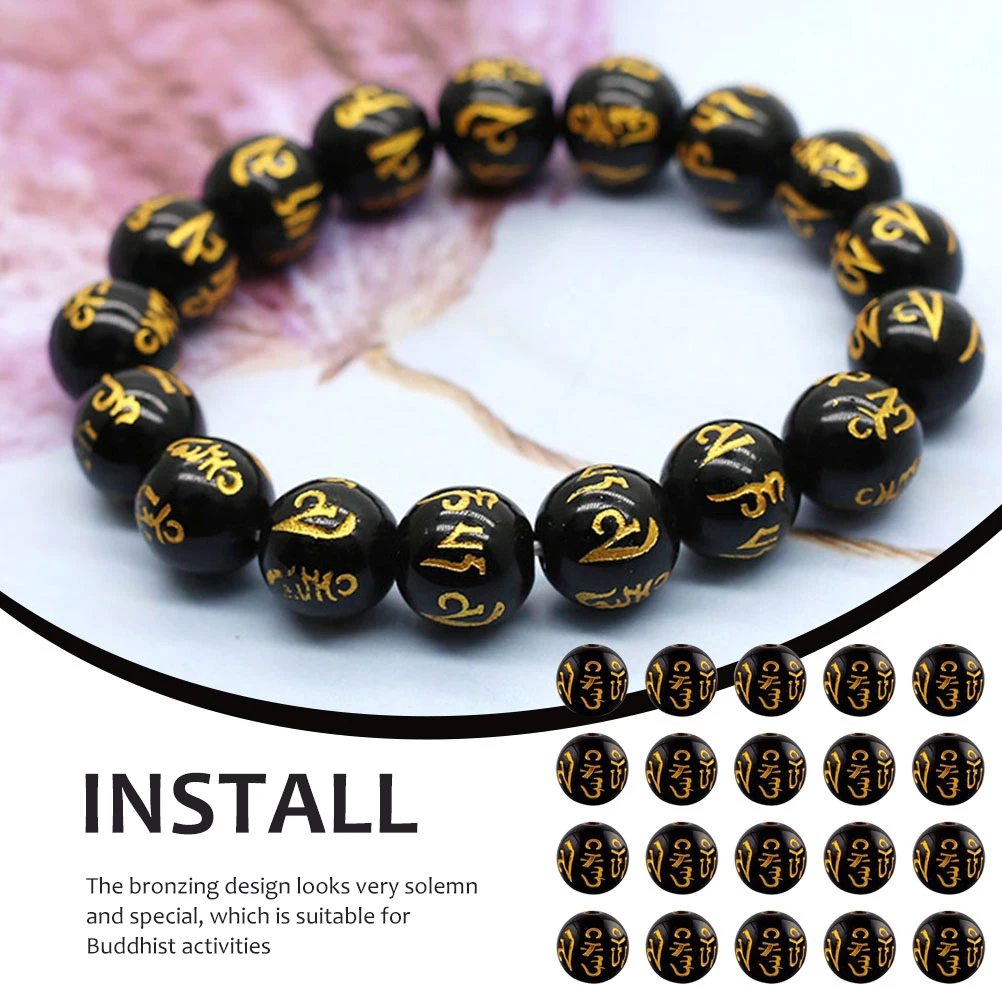 

100 Pcs Six Character Beads Jewelry Round Shape Acrylic DIY Materials for Necklace Bracelet Crafts Accessories Tibetan